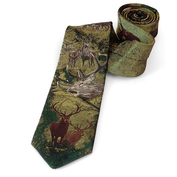 Myslivecká kravata - Jelen a laně zelená